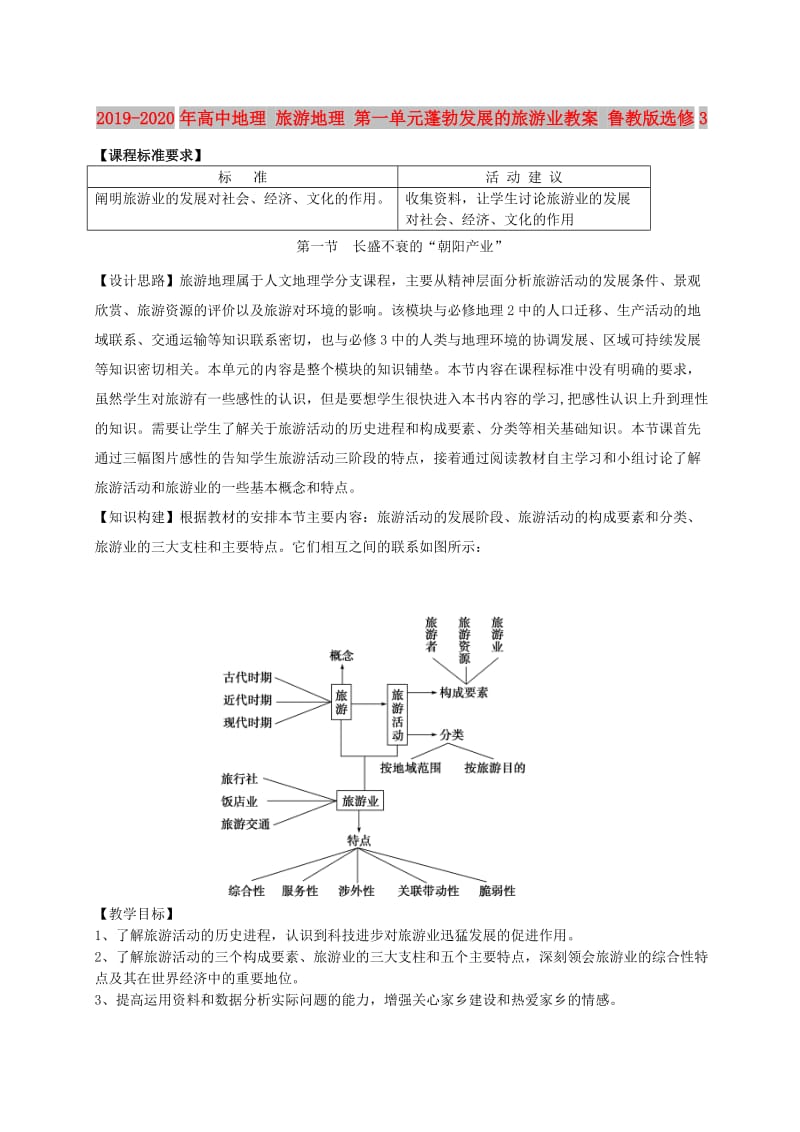 2019-2020年高中地理 旅游地理 第一单元蓬勃发展的旅游业教案 鲁教版选修3.doc_第1页