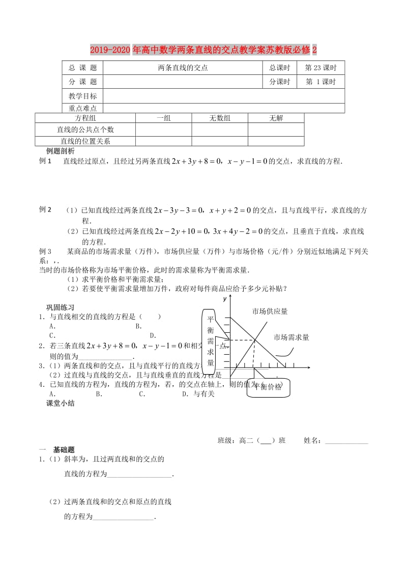 2019-2020年高中数学两条直线的交点教学案苏教版必修2.doc_第1页