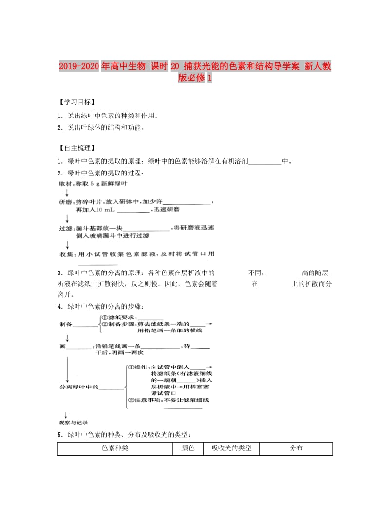 2019-2020年高中生物 课时20 捕获光能的色素和结构导学案 新人教版必修1.doc_第1页