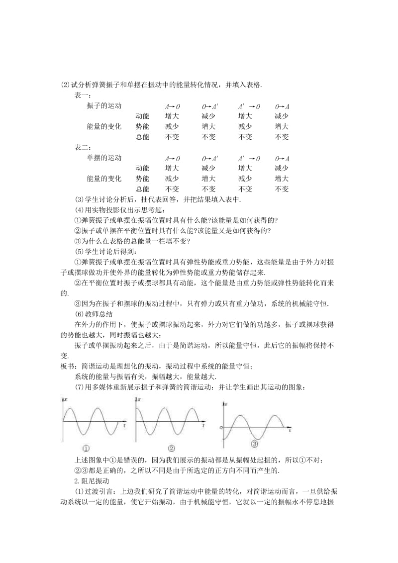 2019-2020年高中物理《简谐运动的回复力和能量》教案3 新人教版选修3-4.doc_第2页