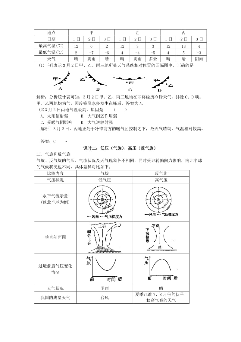 2019-2020年高中地理 第五讲、常见的天气系统教案 鲁教版.doc_第2页