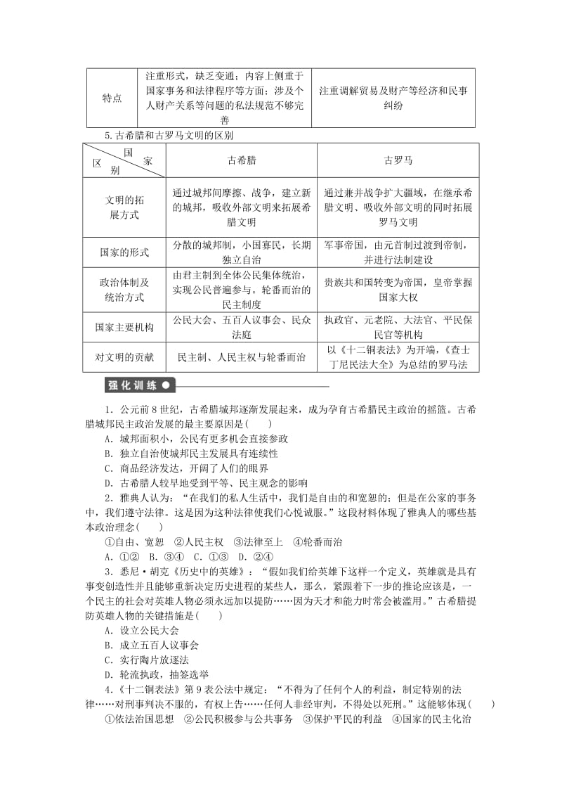 2019-2020年高中历史 第二单元 古希腊和古罗马的政治制度单元小结 岳麓版必修1.doc_第2页