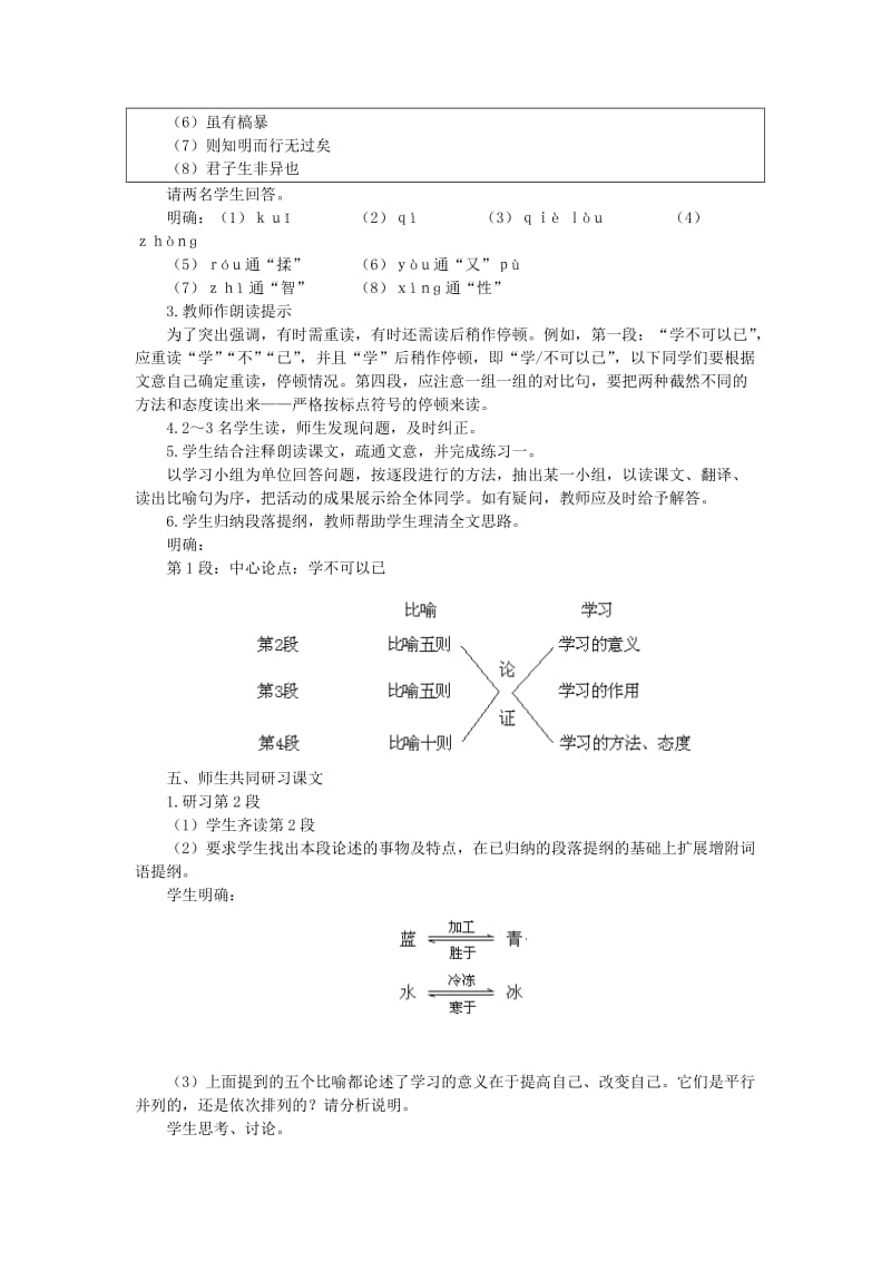 2019-2020年高一语文（人教大纲）第一册 23劝学(第一课时)大纲人教版第一册.doc_第3页