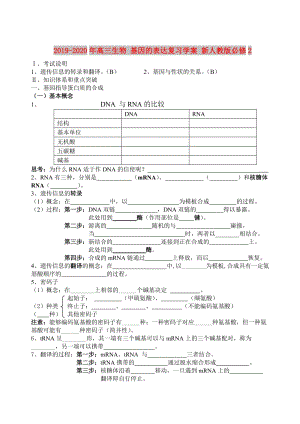 2019-2020年高三生物 基因的表達(dá)復(fù)習(xí)學(xué)案 新人教版必修2.doc