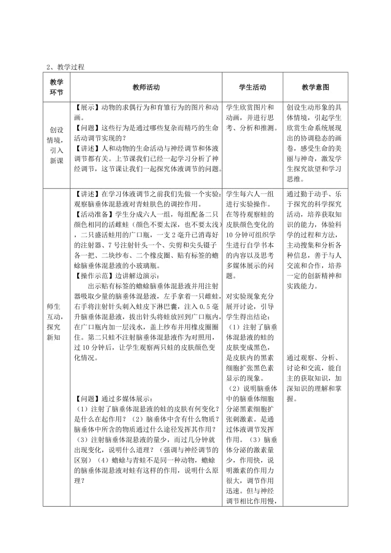 2019-2020年高中生物 “高等动物的内分泌系统与体液调节”教学设计 浙教版必修3.doc_第3页