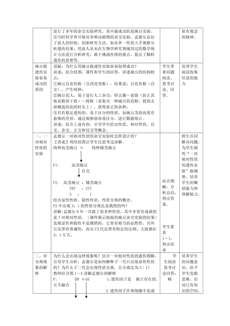 2019-2020年高中生物《孟德尔的豌豆杂交实验（一）》教案1 新人教版必修2.doc_第2页