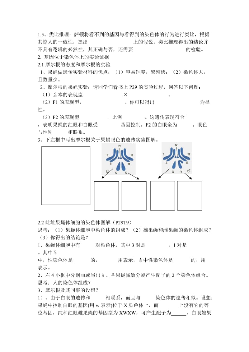 2019-2020年高中生物 第二章第二节基因在染色体上教案（2） 新人教版必修2.doc_第2页