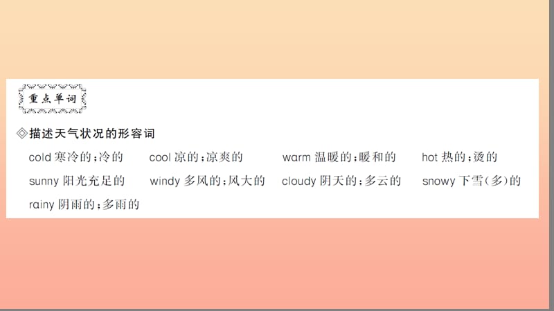 四年级英语下册Unit3Weather重点归纳习题课件人教PEP版.ppt_第2页