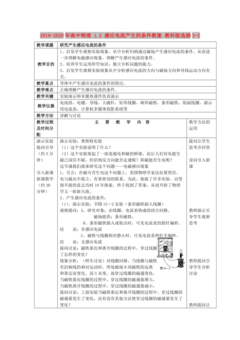 2019-2020年高中物理 1.2 感应电流产生的条件教案 教科版选修3-2.doc_第1页