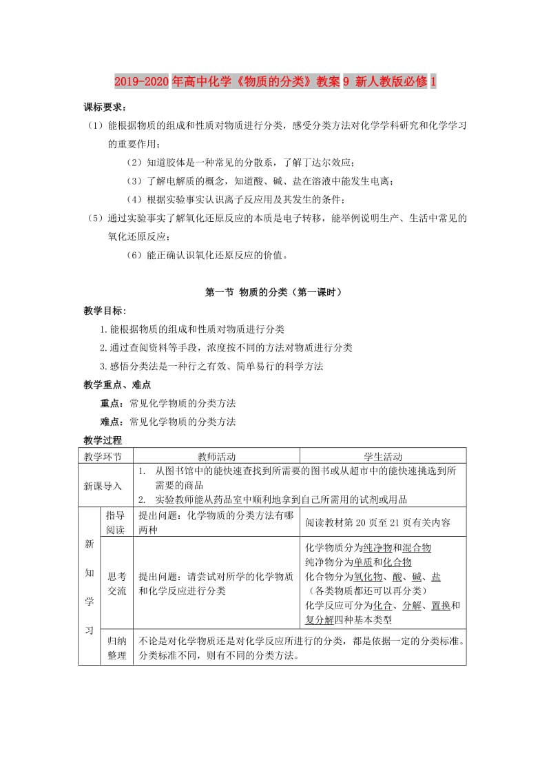 2019-2020年高中化学《物质的分类》教案9 新人教版必修1.doc_第1页