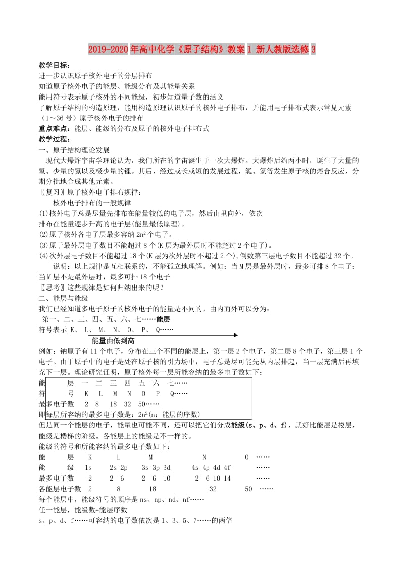 2019-2020年高中化学《原子结构》教案1 新人教版选修3.doc_第1页