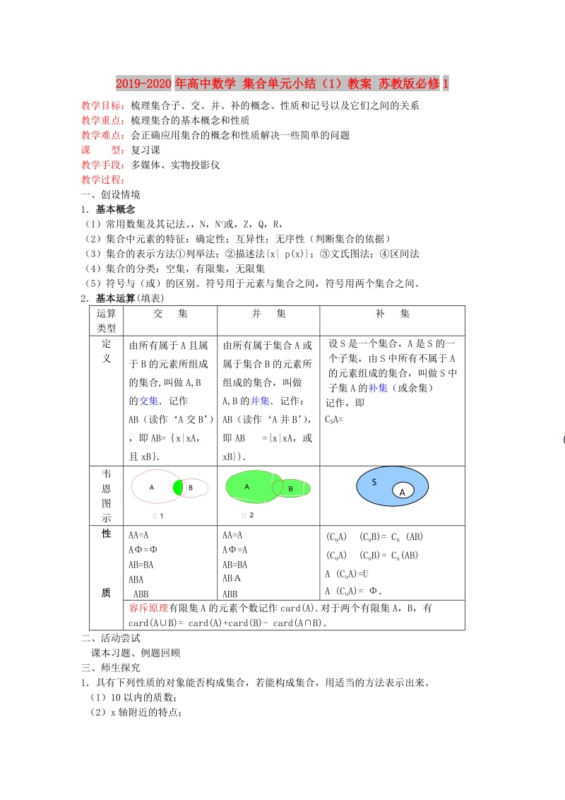 2019-2020年高中数学 集合单元小结（1）教案 苏教版必修1.doc_第1页