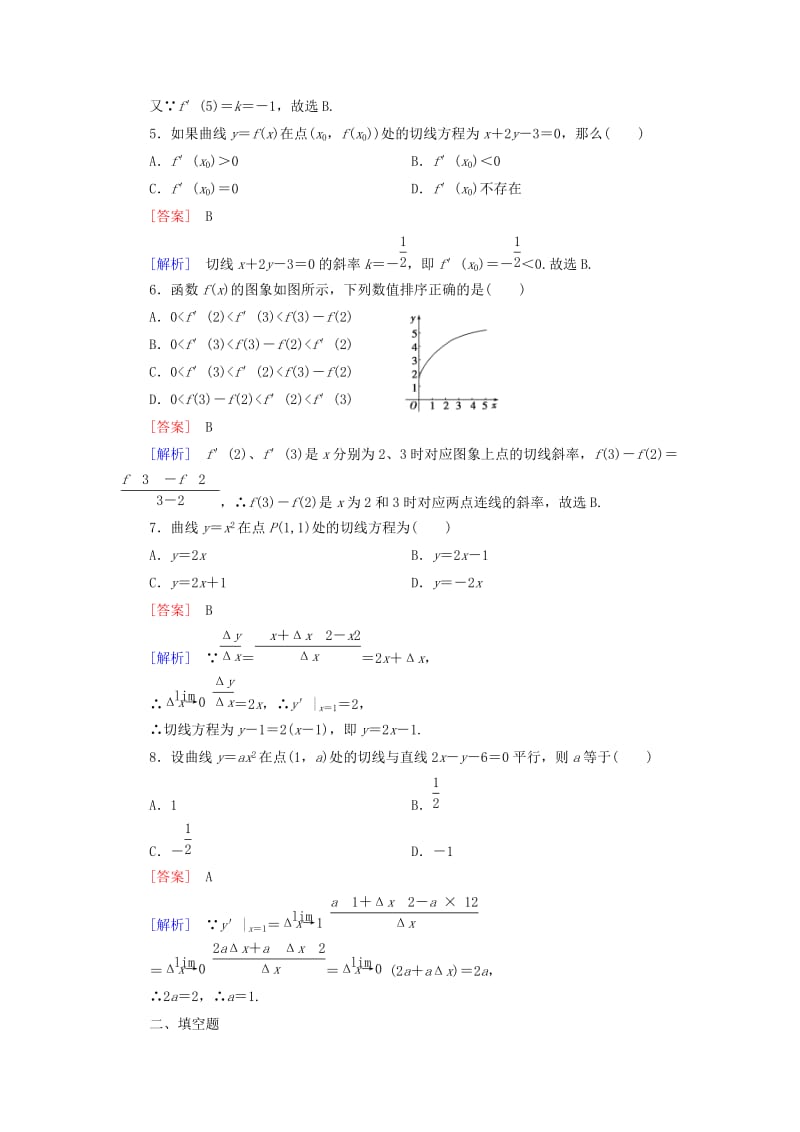 2019-2020年高中数学 第1章 1.1第3课时 导数的几何意义课时作业 新人教B版选修2-2.doc_第2页