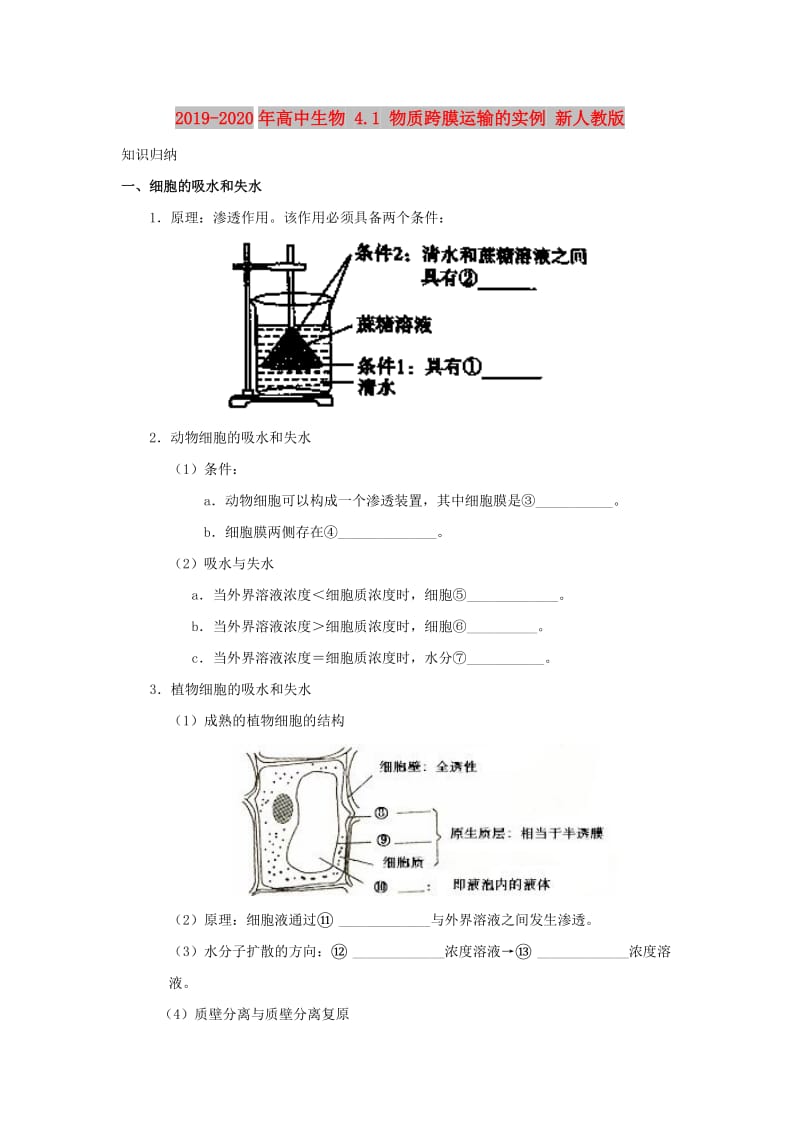 2019-2020年高中生物 4.1 物质跨膜运输的实例 新人教版.doc_第1页