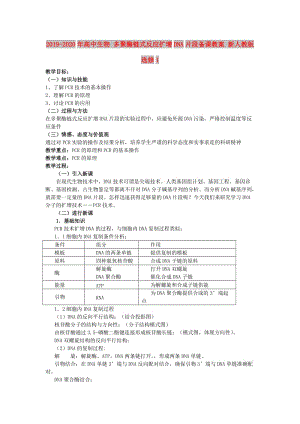 2019-2020年高中生物 多聚酶鏈?zhǔn)椒磻?yīng)擴(kuò)增DNA片段備課教案 新人教版選修1.doc