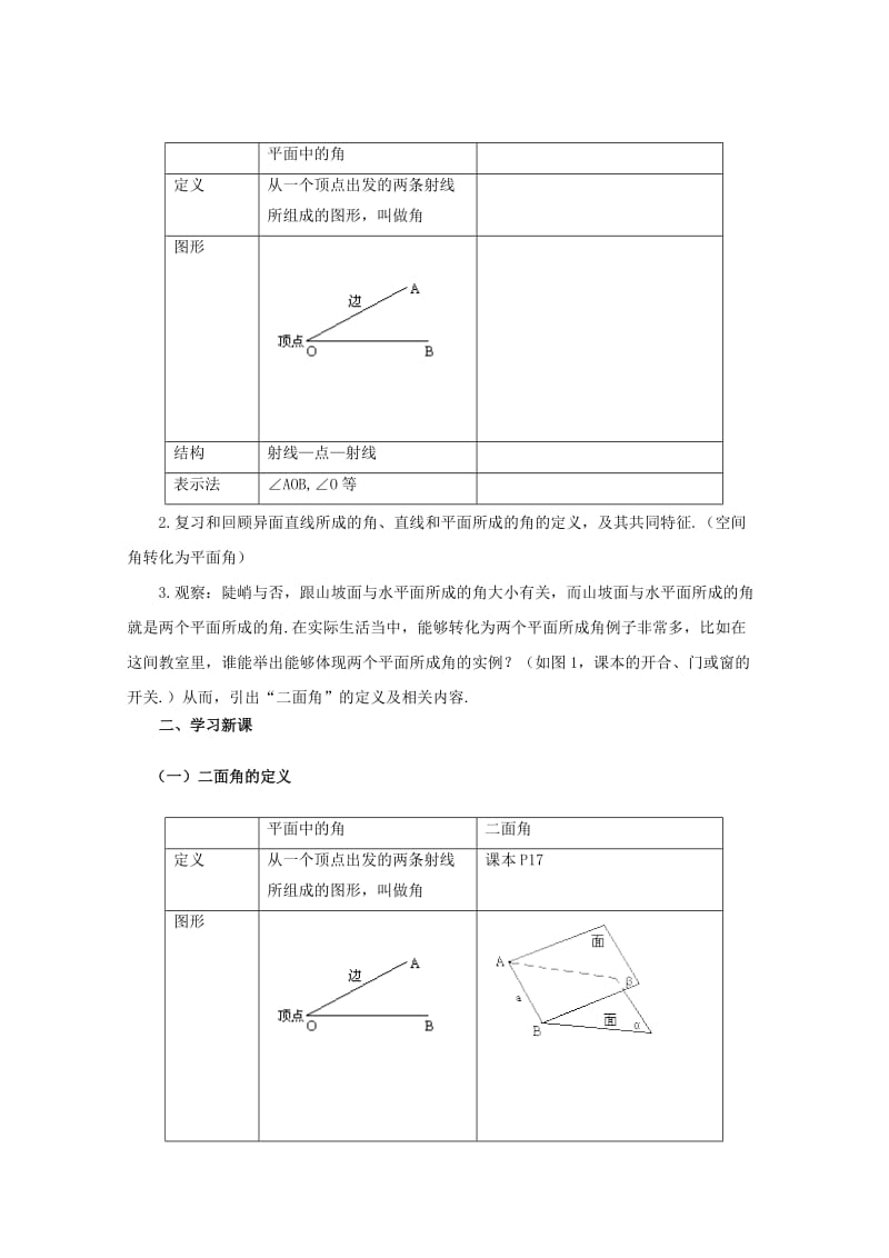 2019-2020年高三数学上册 14.4《空间平面与平面的位置关系》教案（1） 沪教版.doc_第2页