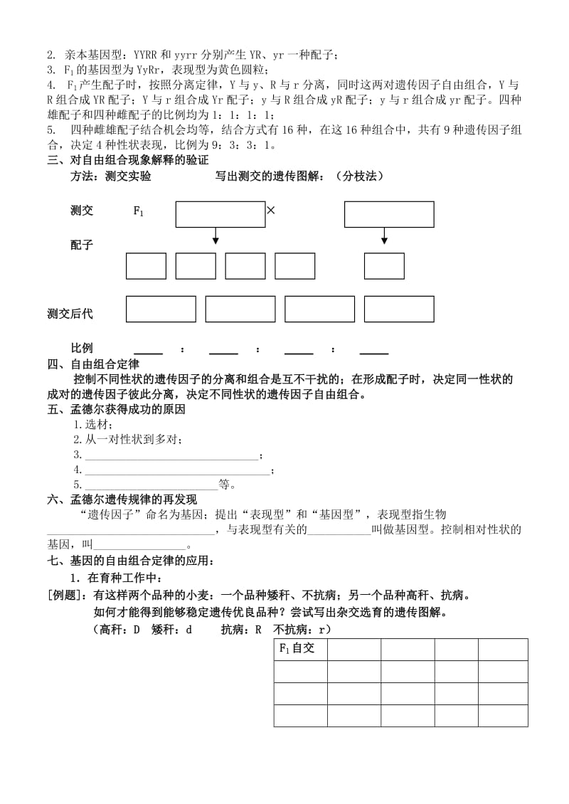 2019-2020年高中生物《孟德尔的豌豆杂交实验（二）》教案3 新人教版必修2.doc_第2页