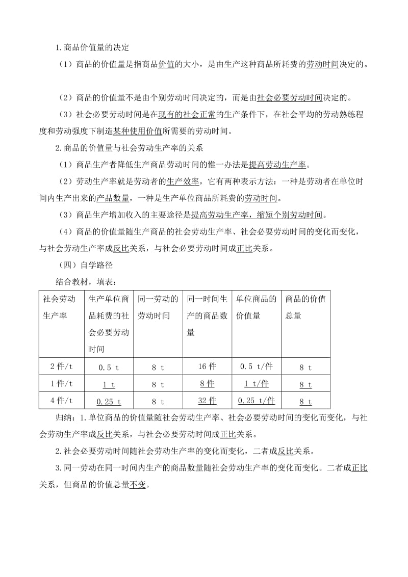 2019-2020年高一政治上册商品的价值量 学案流程.doc_第2页