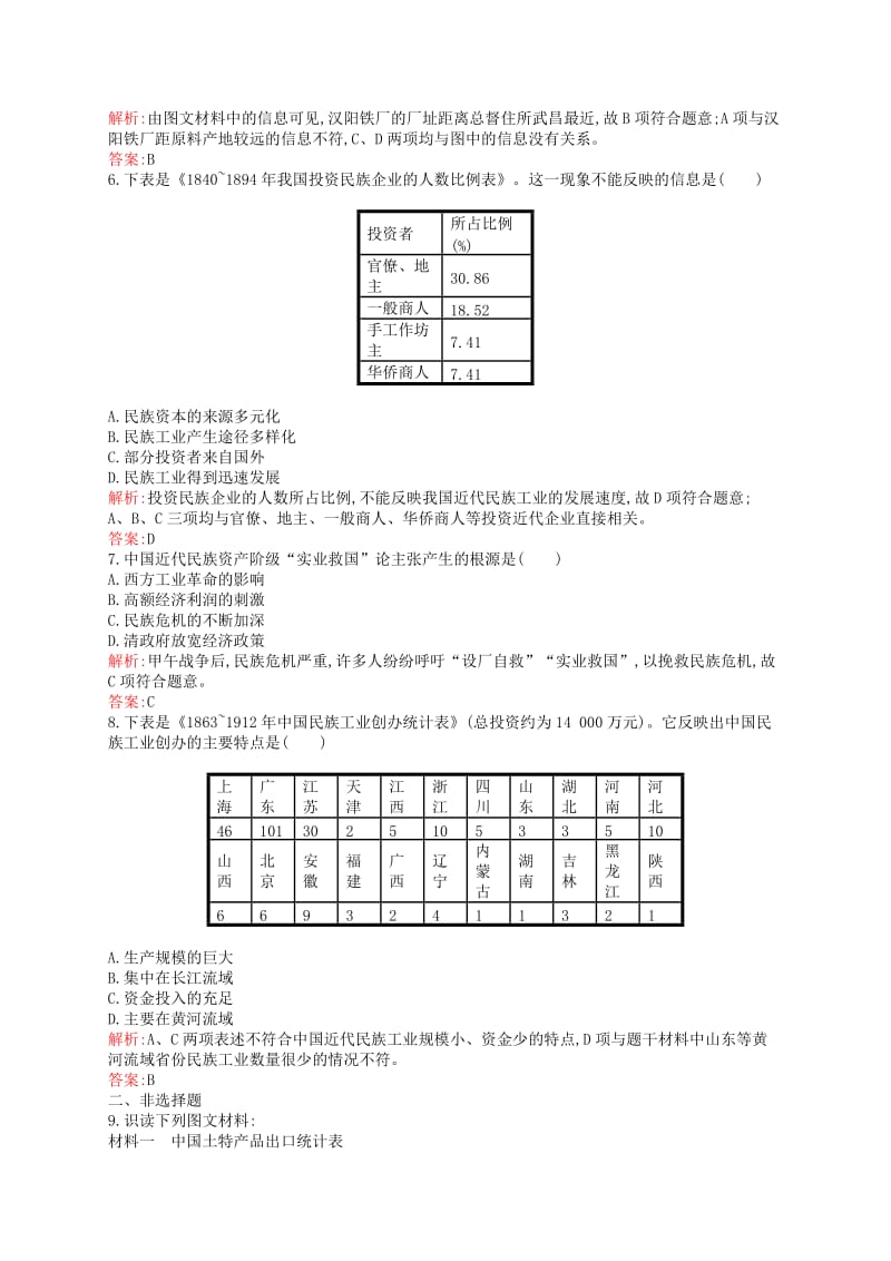 2019-2020年高中历史 2.1 近代中国民族工业的兴起课后作业 人民版必修2.doc_第2页