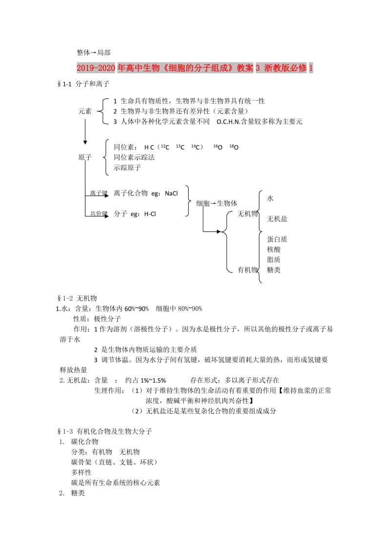 2019-2020年高中生物《细胞的分子组成》教案3 浙教版必修1.doc_第2页