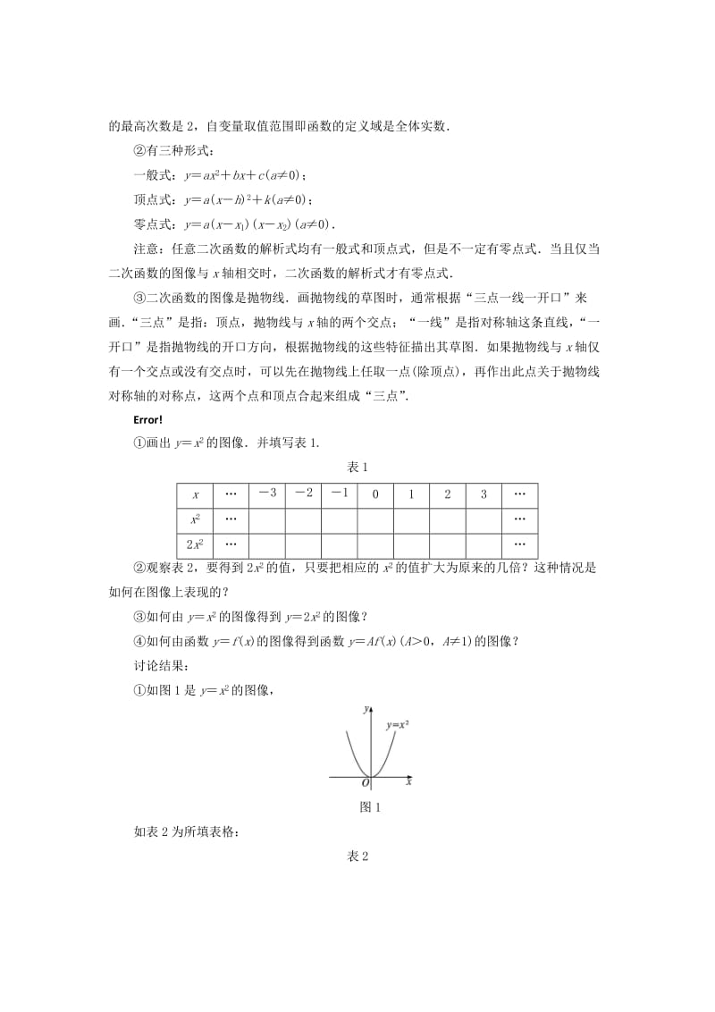 2019-2020年高中数学 2.4.1二次函数的图像教学设计 北师大版必修1.doc_第2页