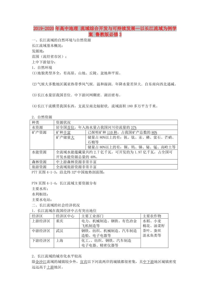 2019-2020年高中地理 流域综合开发与可持续发展—以长江流域为例学案 鲁教版必修3.doc_第1页