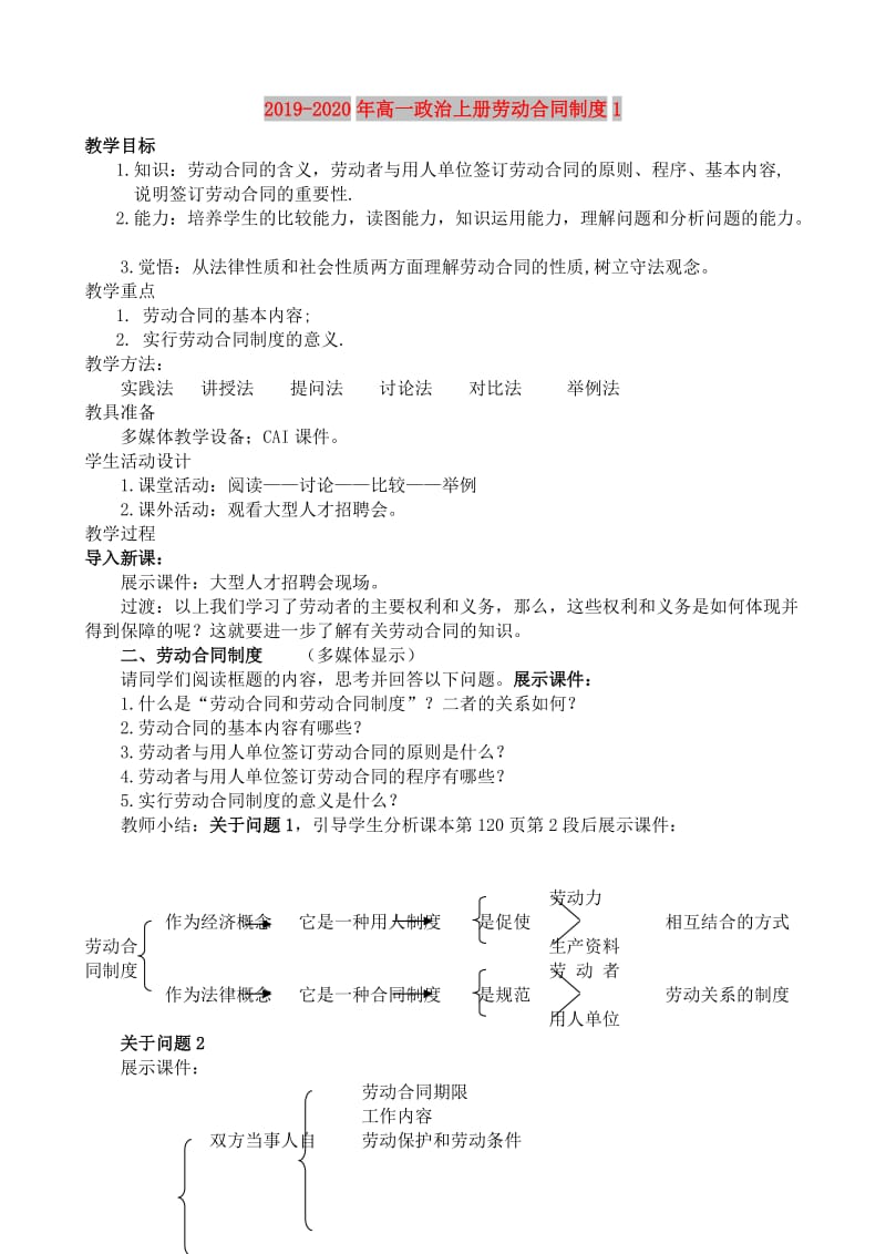 2019-2020年高一政治上册劳动合同制度1.doc_第1页