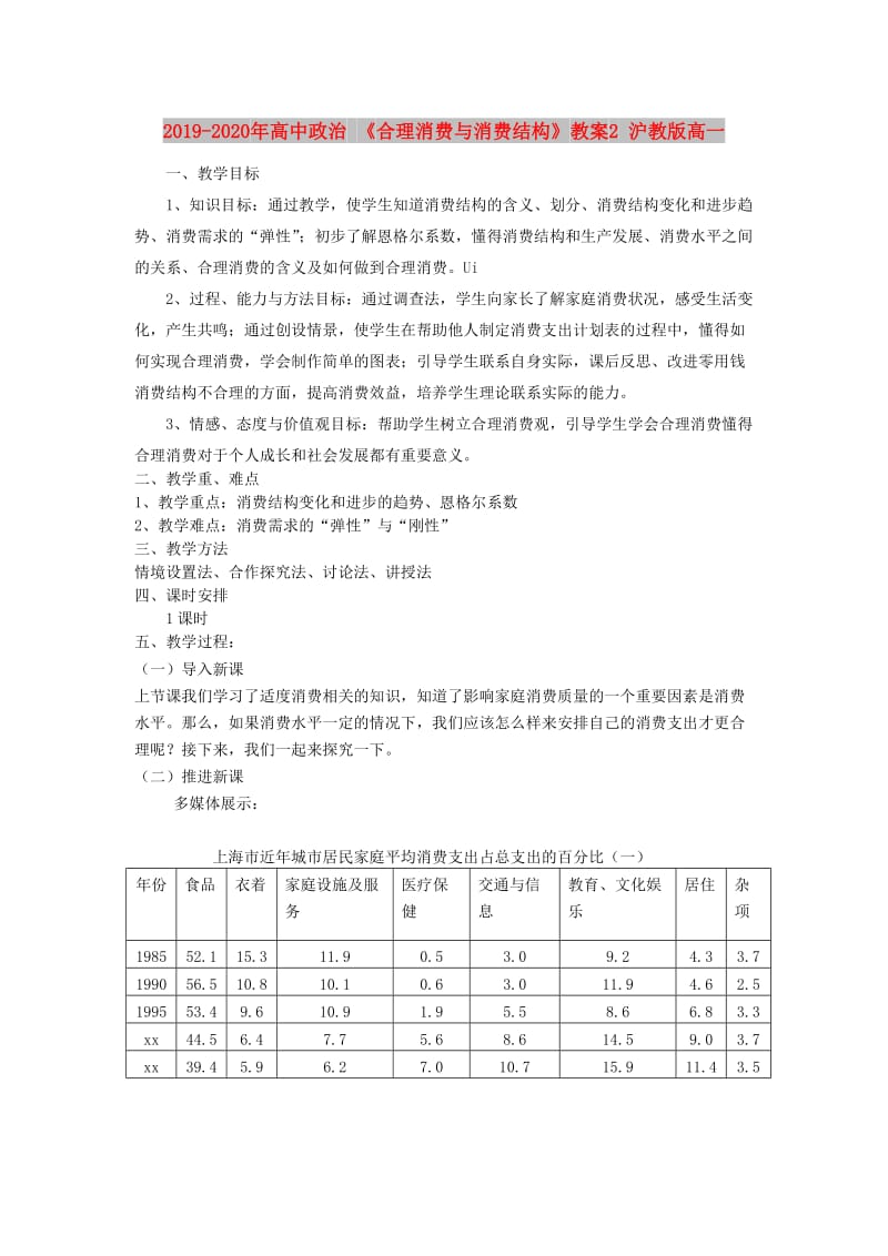 2019-2020年高中政治 《合理消费与消费结构》教案2 沪教版高一.doc_第1页