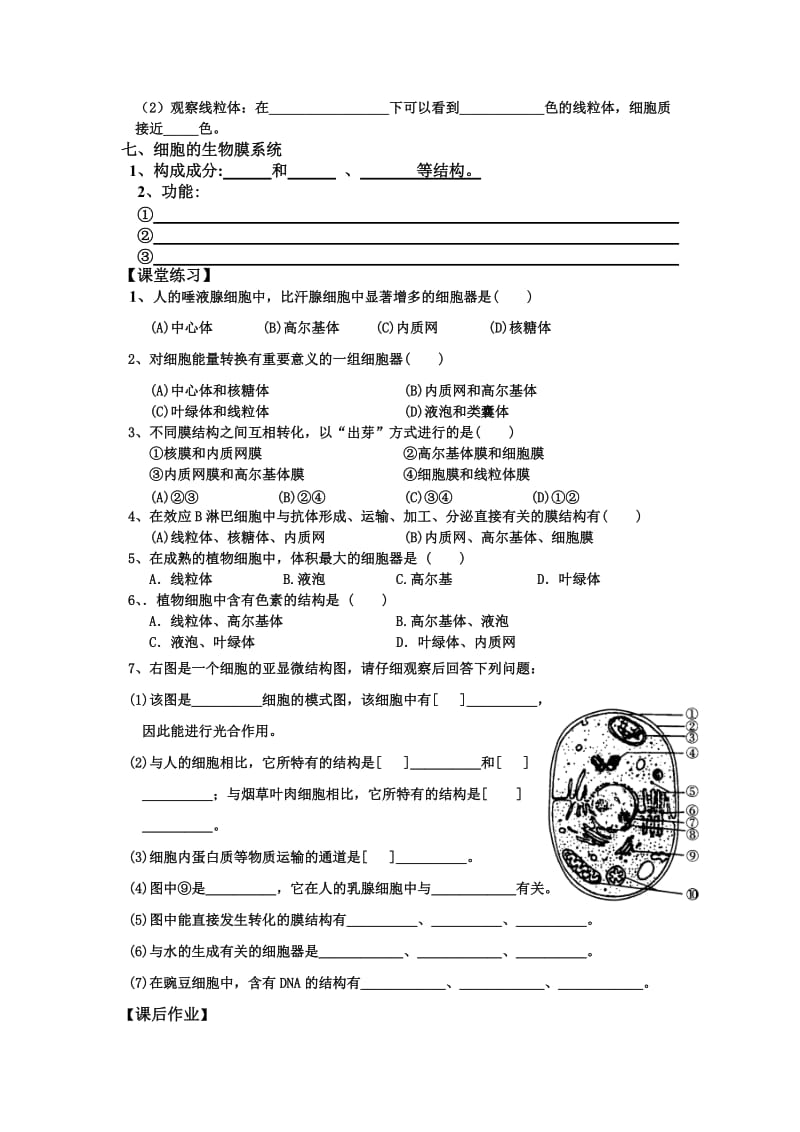 2019-2020年高中生物 细胞器-系统内的分工合作导学案 新人教版必修1.doc_第3页