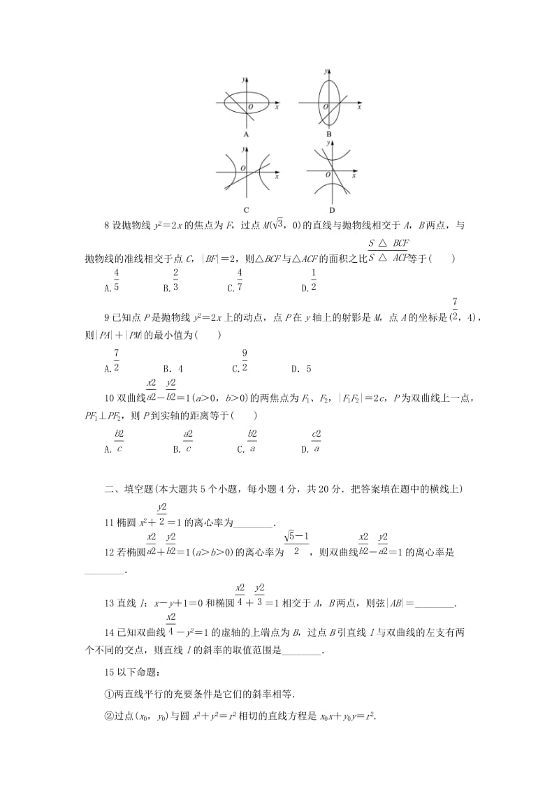 2019-2020年高中数学第二章圆锥曲线与方程单元测试新人教B版选修.doc_第2页