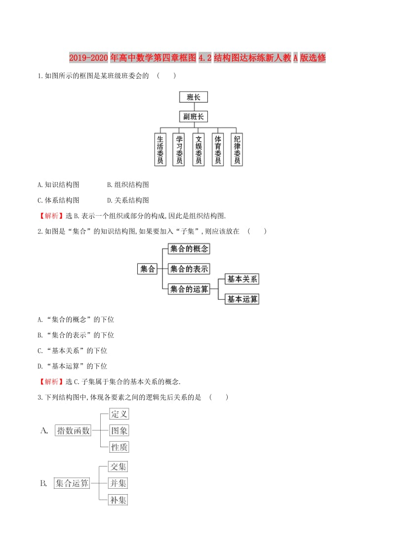 2019-2020年高中数学第四章框图4.2结构图达标练新人教A版选修.doc_第1页