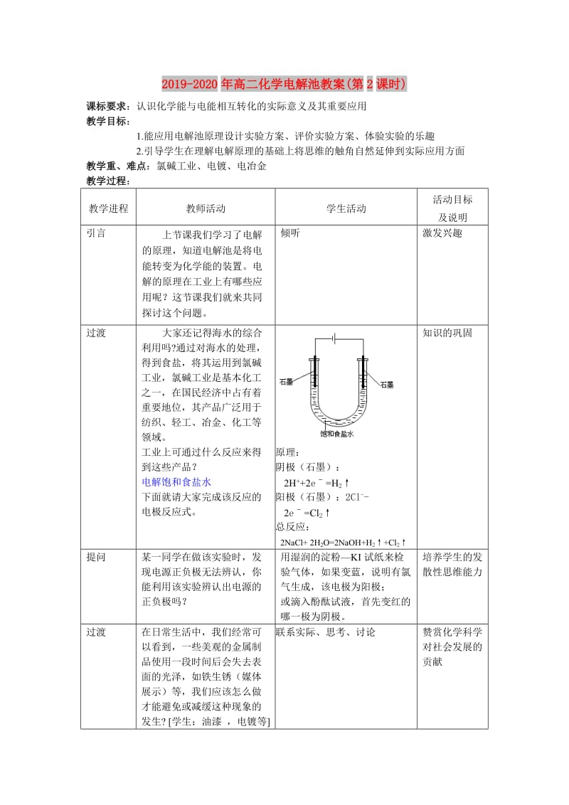 2019-2020年高二化学电解池教案(第2课时).doc_第1页