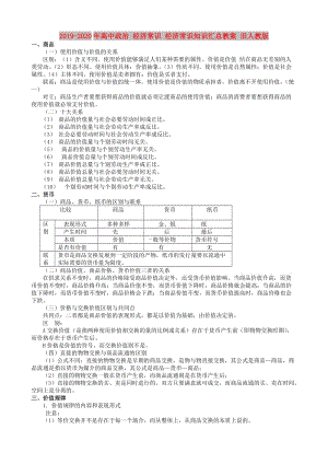 2019-2020年高中政治 經(jīng)濟(jì)常識 經(jīng)濟(jì)常識知識匯總教案 舊人教版.doc