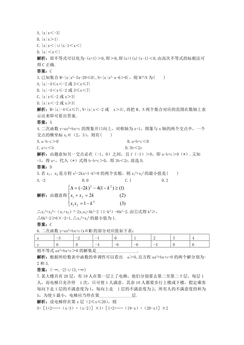 2019-2020年高中数学第三章不等式3.3一元二次不等式及其解法同步训练新人教B版必修.doc_第3页