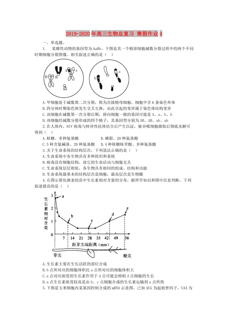 2019-2020年高三生物总复习 寒假作业4.doc_第1页