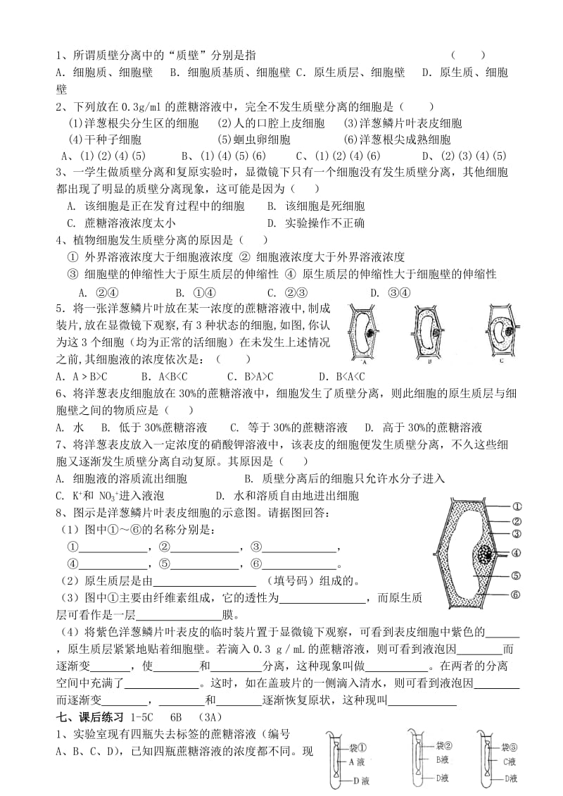 2019-2020年高中生物 第四章 第1节物质跨膜运输的实例教学案 新人教版必修1.doc_第3页