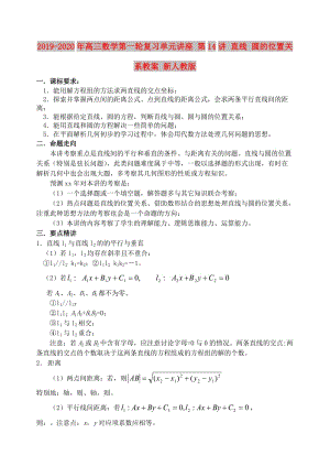 2019-2020年高三数学第一轮复习单元讲座 第14讲 直线 圆的位置关系教案 新人教版.doc