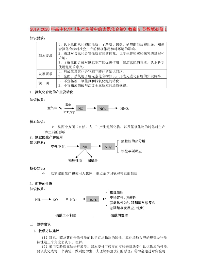 2019-2020年高中化学《生产生活中的含氮化合物》教案4 苏教版必修1.doc_第1页