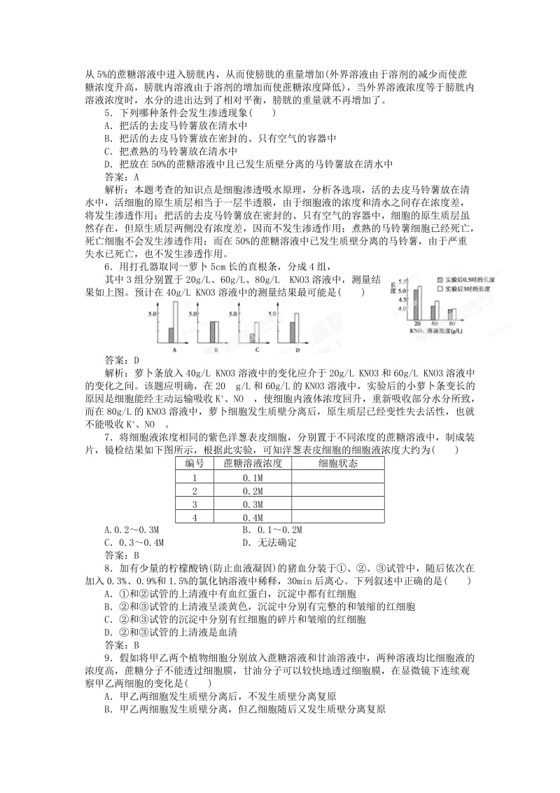 2019-2020年高中生物 第四章第一节《物质跨膜运输的实例》课后强化作业 新人教版必修1.doc_第2页