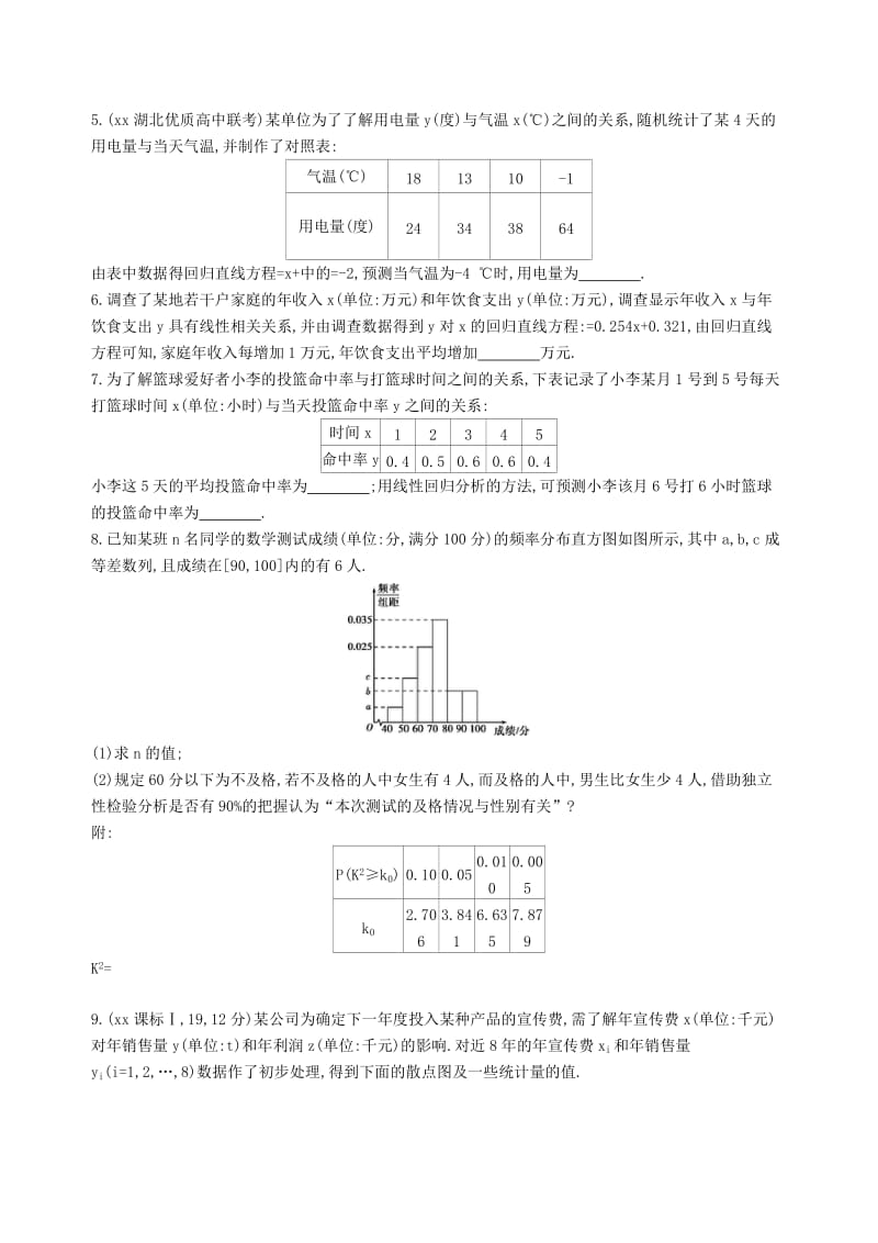 2019-2020年高三数学一轮复习第十章概率与统计第五节变量的相关关系统计案例夯基提能作业本文.doc_第2页