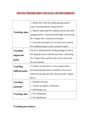 2019-2020年高中英語(yǔ) 模塊-2單元 Project設(shè)計(jì)方案 牛津版必修5.doc