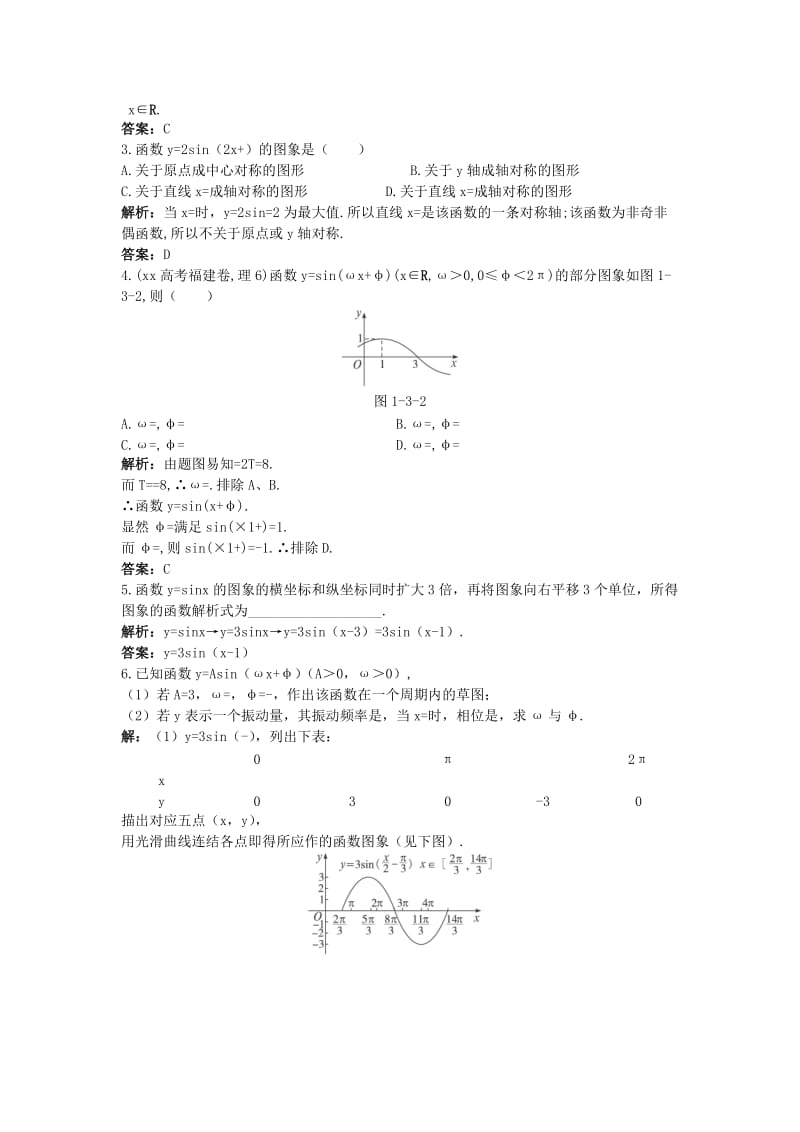 2019-2020年高中数学1.3三角函数的图象与性质1.3.1正弦函数的图象与性质2优化训练新人教B版必修.doc_第2页