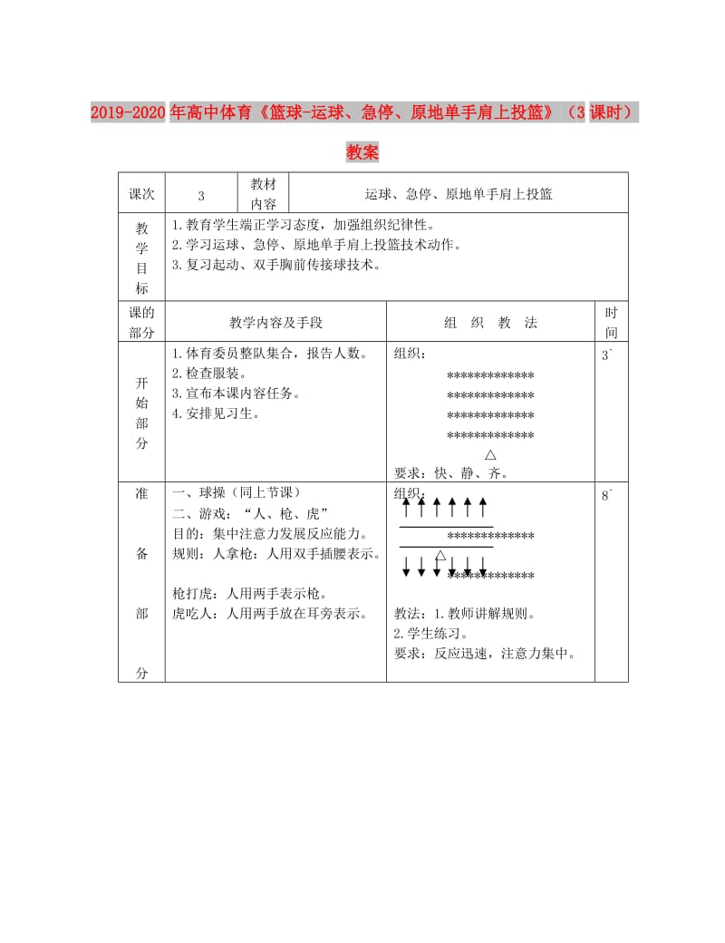 2019-2020年高中体育《篮球-运球、急停、原地单手肩上投篮》（3课时）教案.doc_第1页