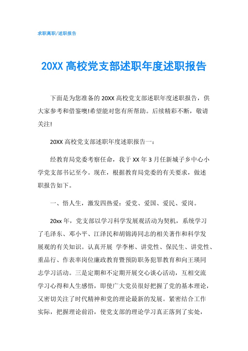 20XX高校党支部述职年度述职报告.doc_第1页