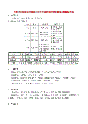 2019-2020年高二地理《2.2中國名景欣賞》教案 湘教版選修.doc