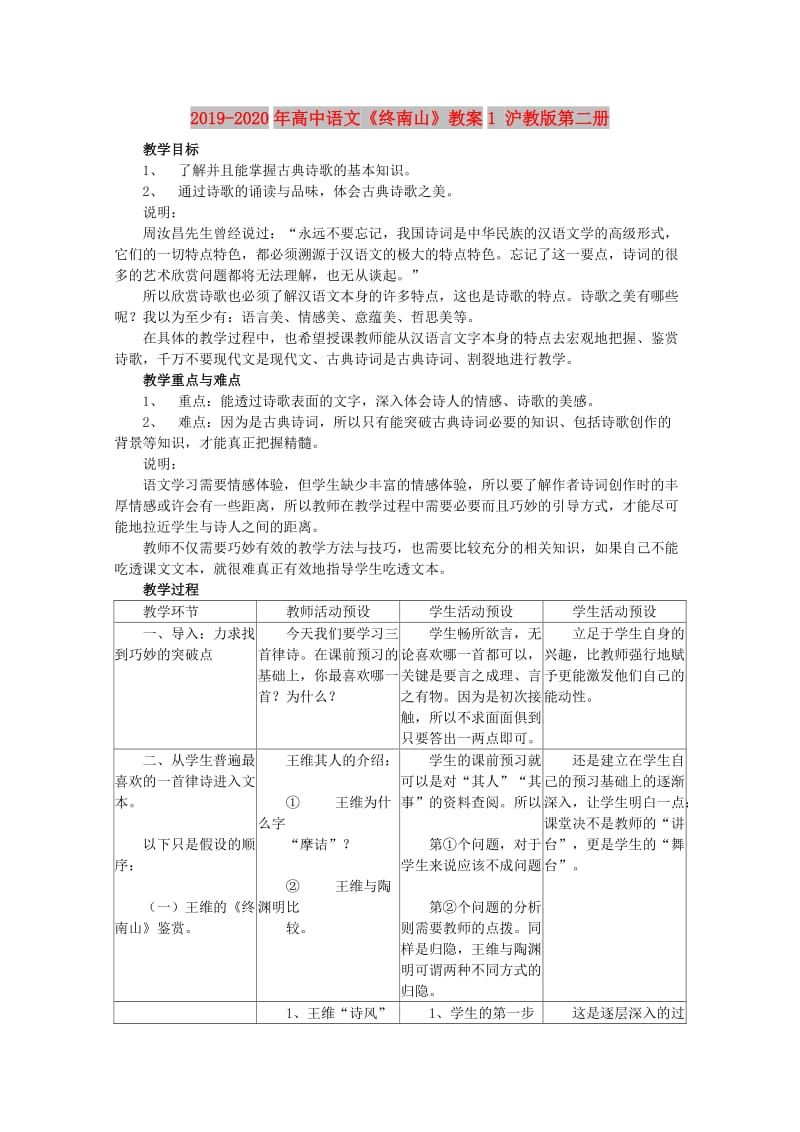 2019-2020年高中语文《终南山》教案1 沪教版第二册.doc_第1页