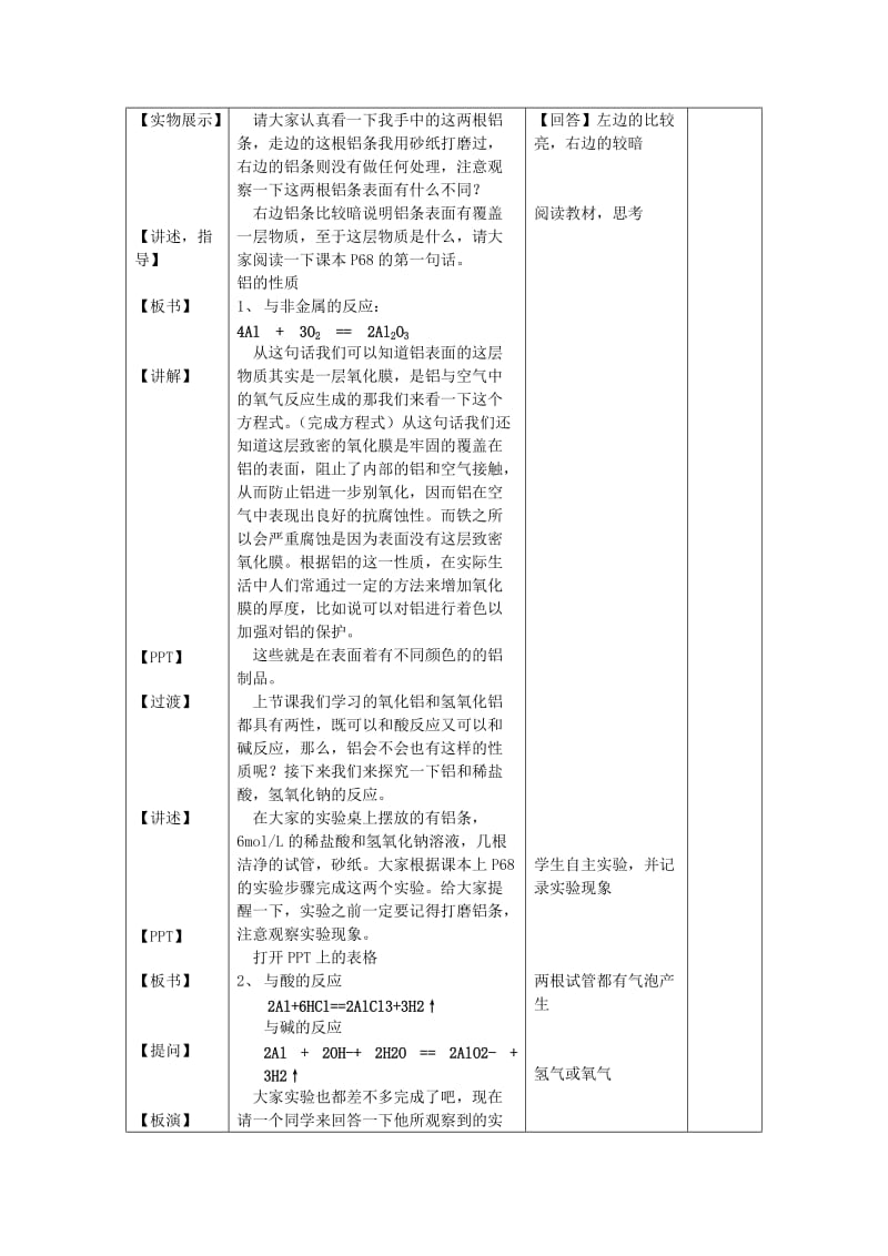 2019-2020年高中化学 《从铝土矿到铝合金》（铝的性质）教案2 苏教版必修1.doc_第2页