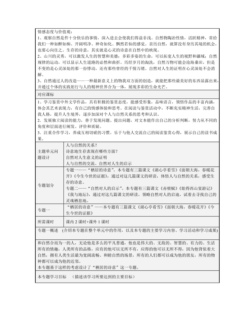 2019-2020年高中语文 第一单元《诗意地栖居在大地上》教学设计 新人教版必修1.doc_第2页