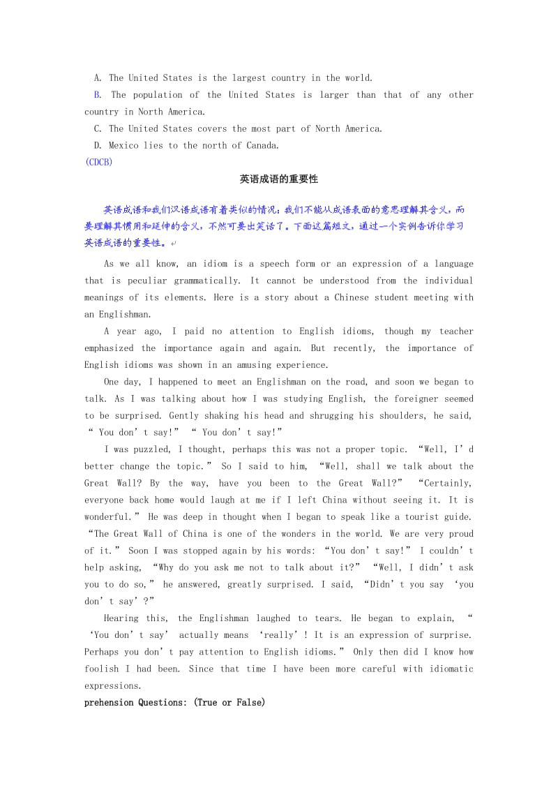 2019-2020年高中英语阅读理解 第二部分 欧美习俗（五）练习.doc_第2页