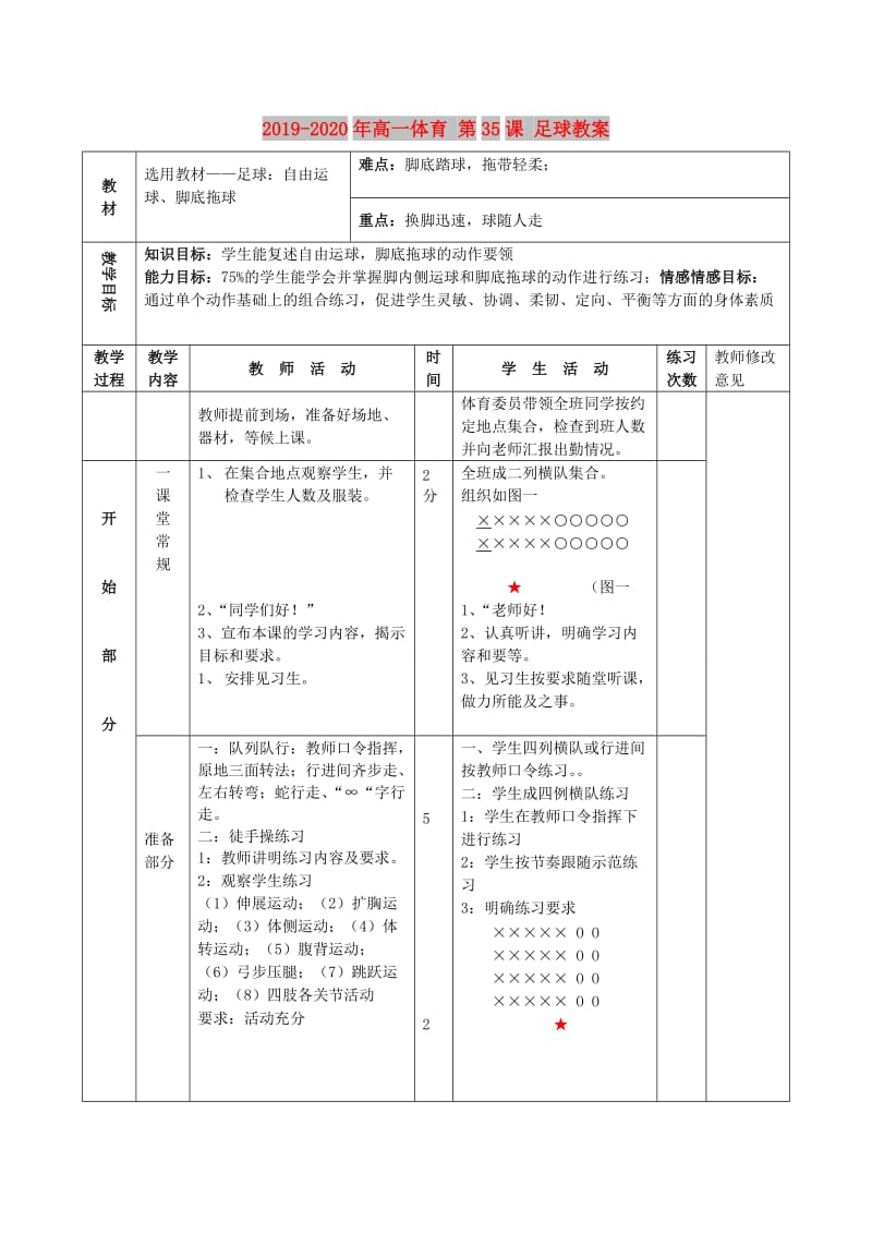 2019-2020年高一体育 第35课 足球教案.doc_第1页